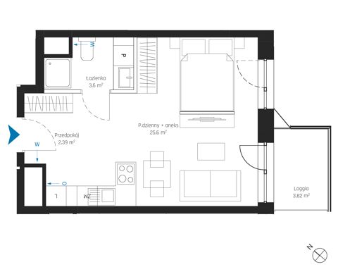 Plan 1 pok. 32m²