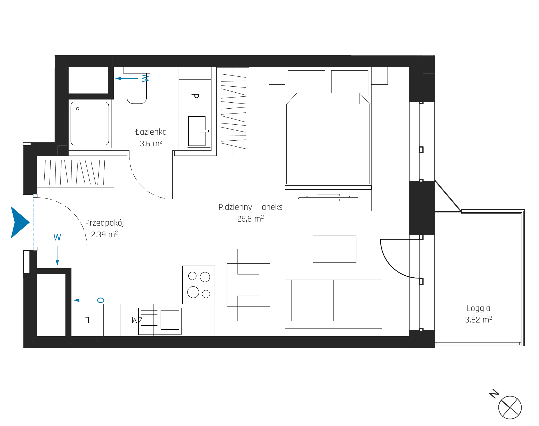 Plan 1 pok. 32m²