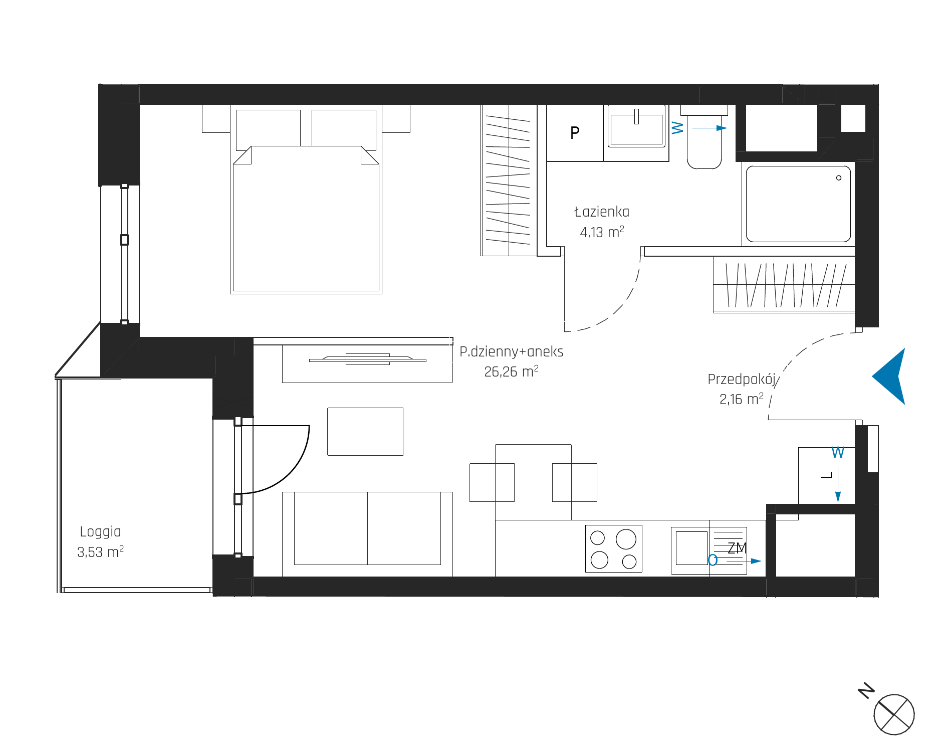 Plan 1 pok. 33m²