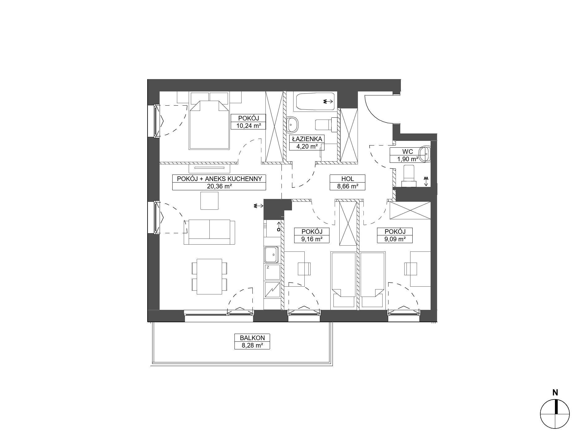 Plan 4 pok. 64m²