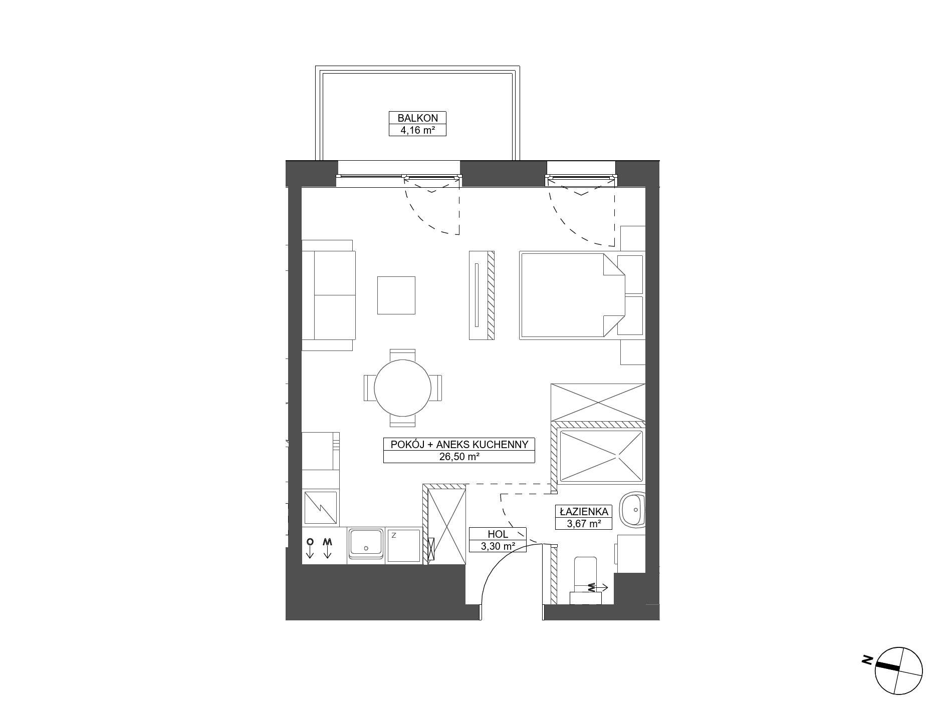 Plan 1 pok. 33m²