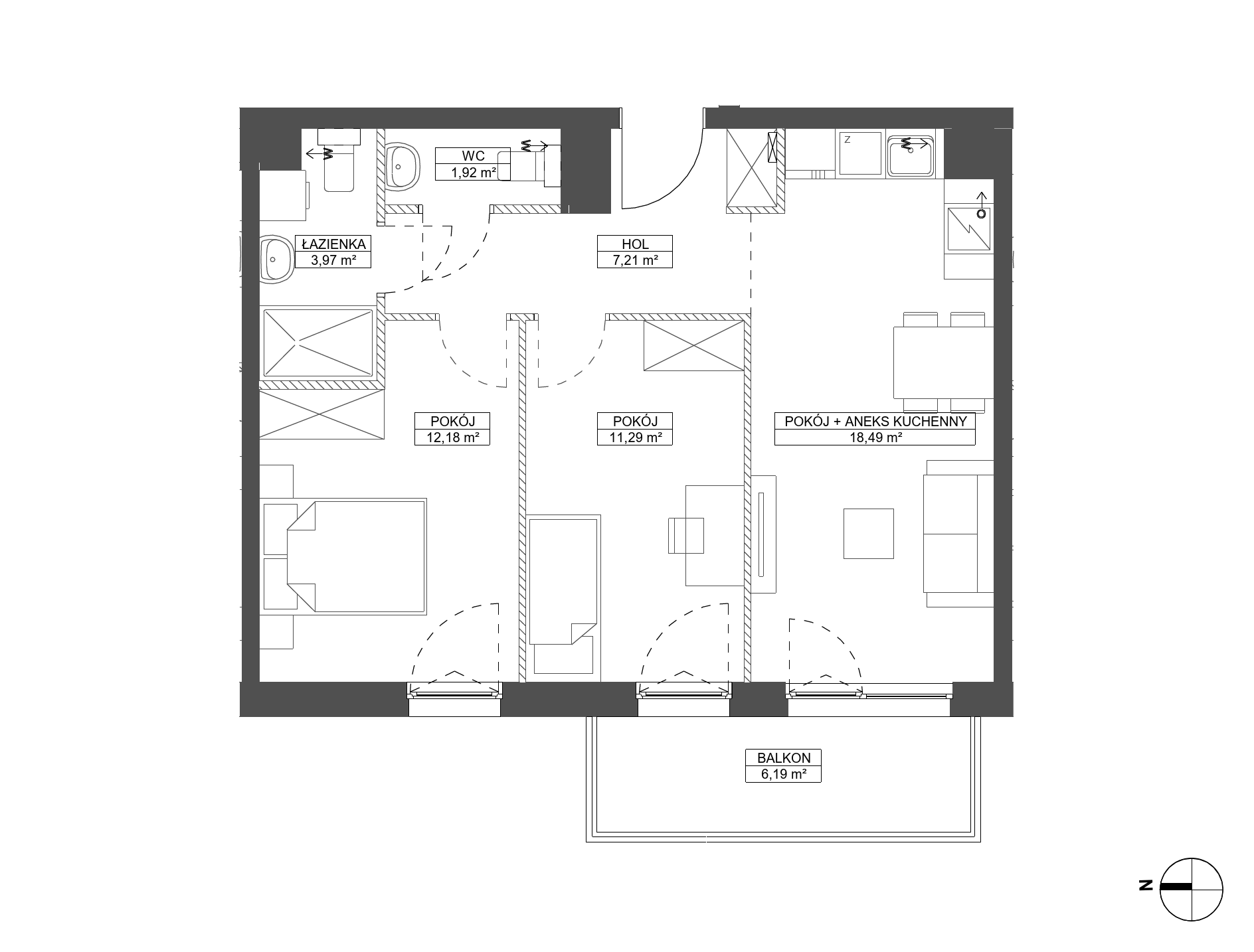 Plan 3 pok. 55m²