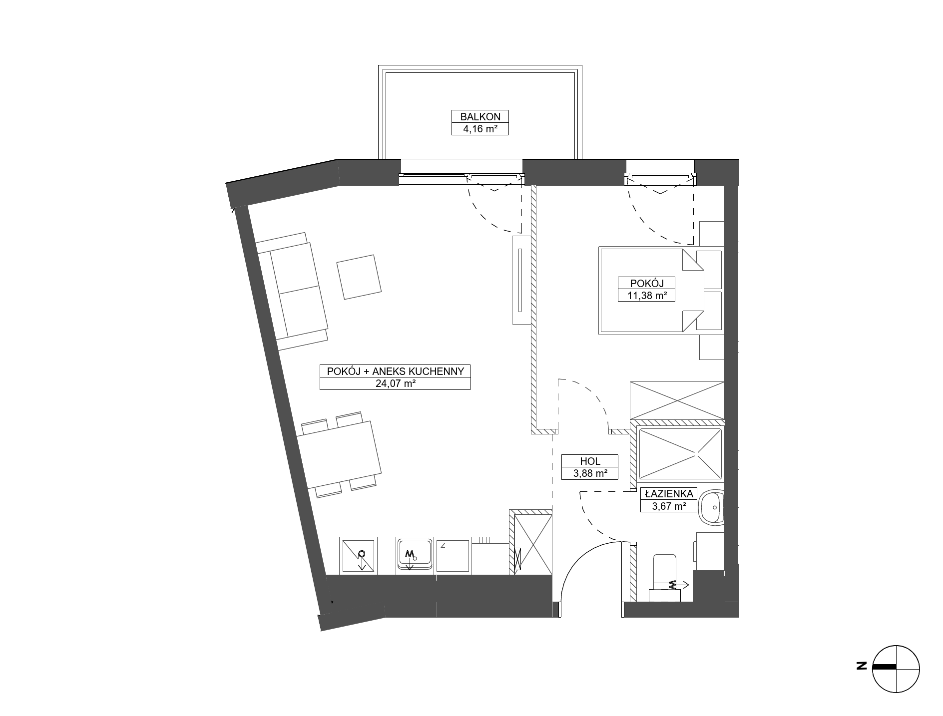 Plan 2 pok. 43m²