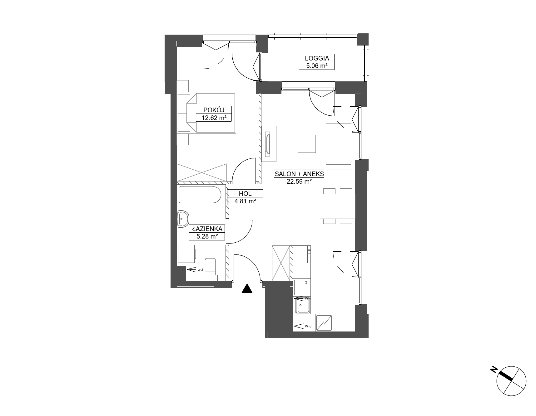 Plan 2 pok. 45m²