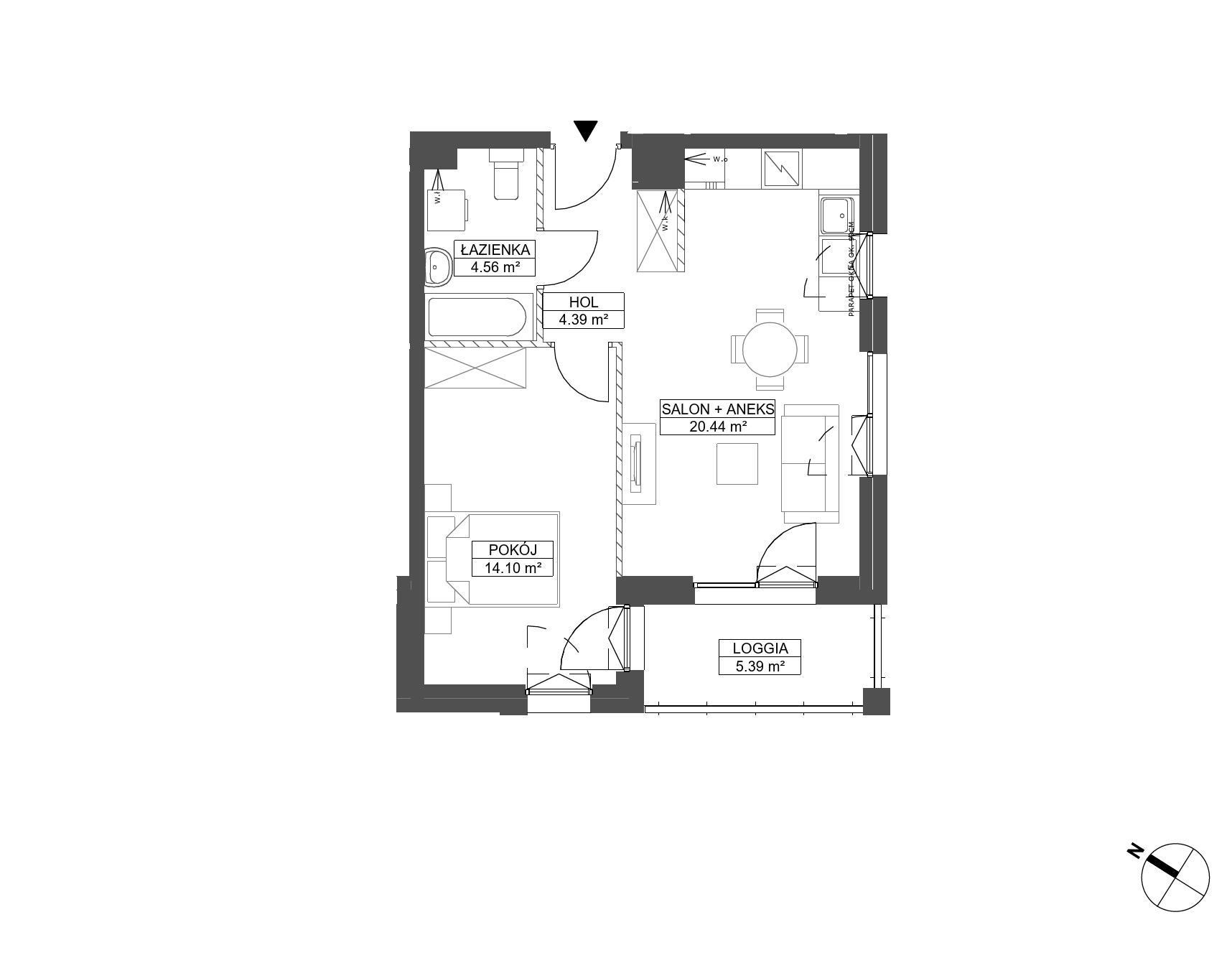 Plan 2 pok. 43m²