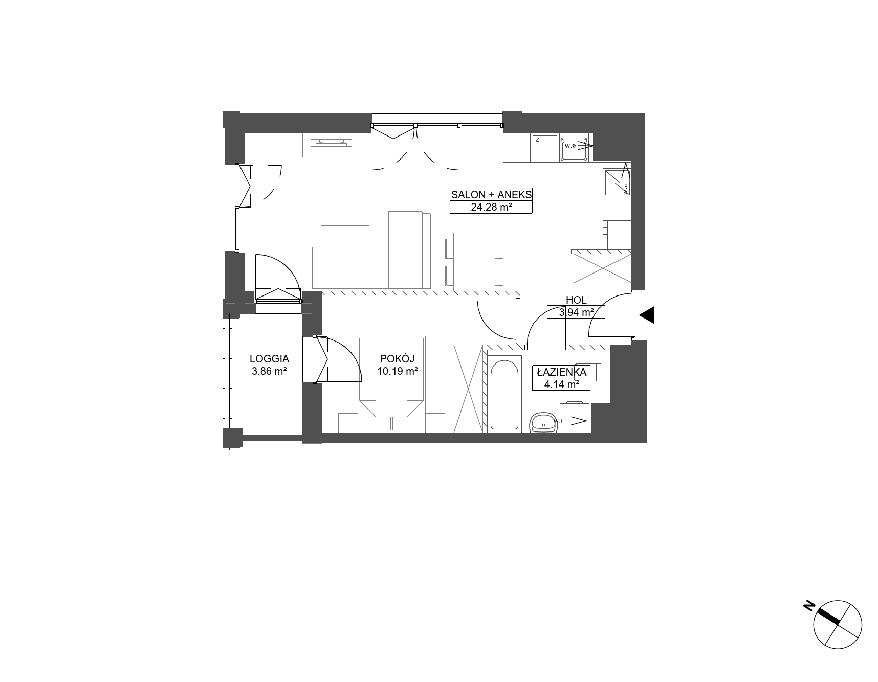 Plan 2 pok. 43m²