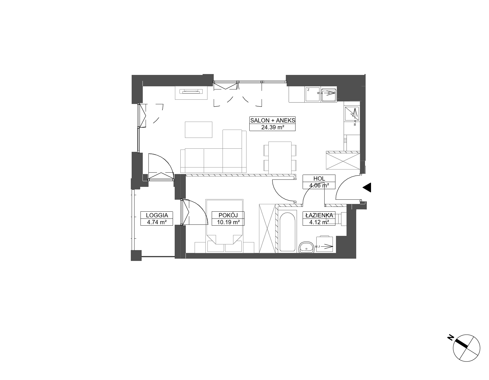 Plan 2 pok. 43m²