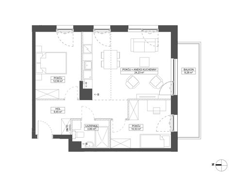 Plan 3 pok. 61m²