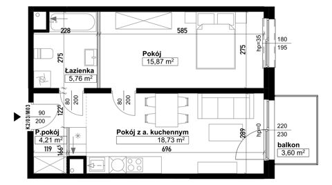 Plan 2 pok. 45m²