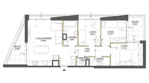 Plan 4 pok. 70m²