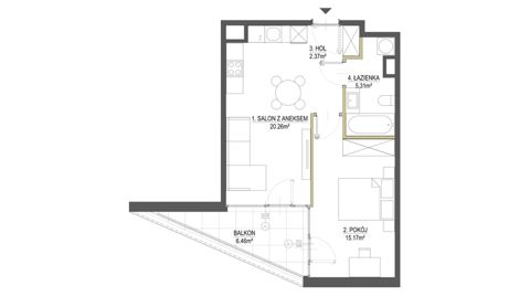 Plan 2 pok. 43m²
