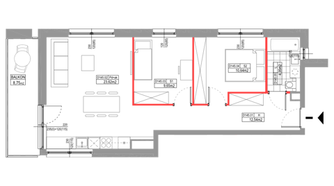 Plan 3 pok. 61m²