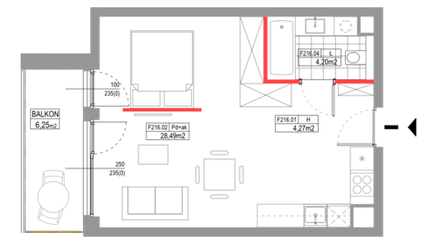 Plan 1 pok. 37m²