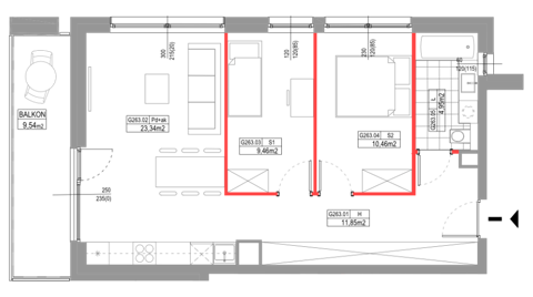 Plan 3 pok. 60m²