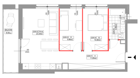 Plan 3 pok. 60m²