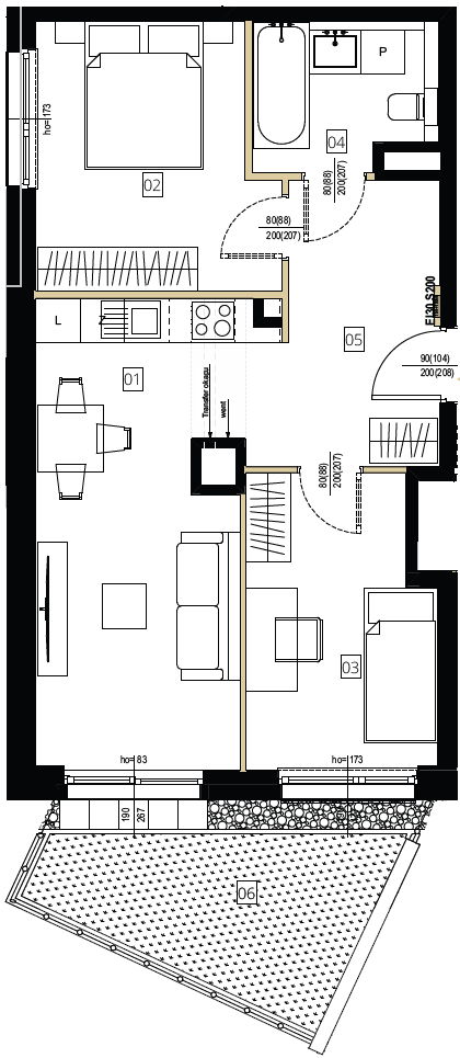 Plan 1 pok. 52m²