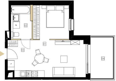 Plan 1 pok. 38m²