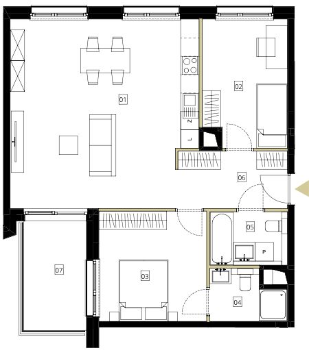 Plan 3 pok. 75m²