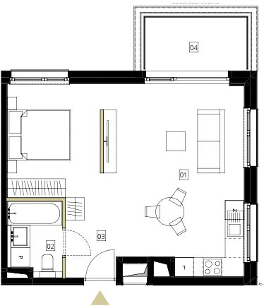 Plan 1 pok. 44m²