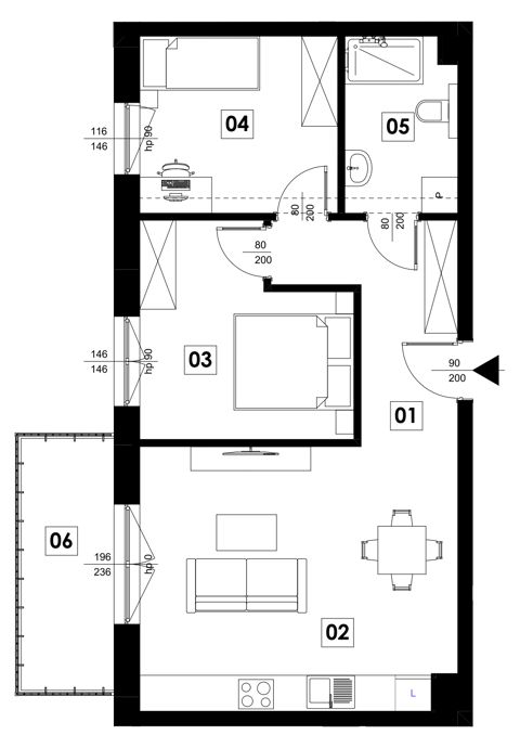 Plan 3 pok. 56m²