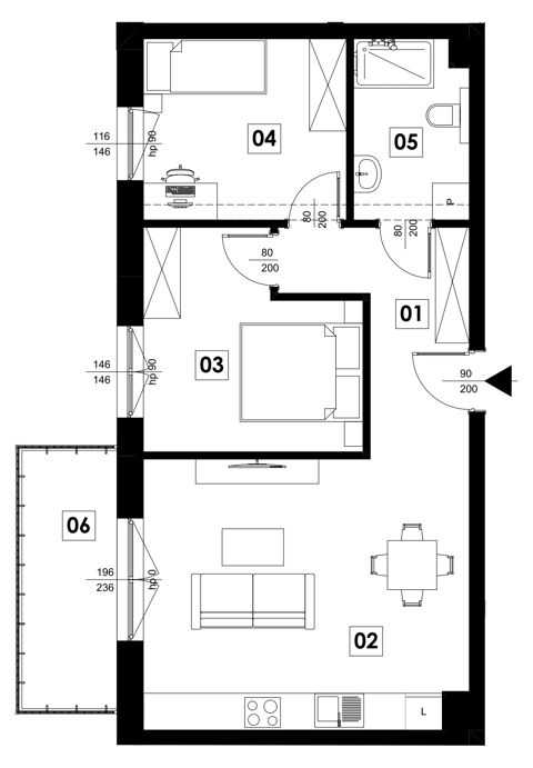 Plan 3 pok. 56m²