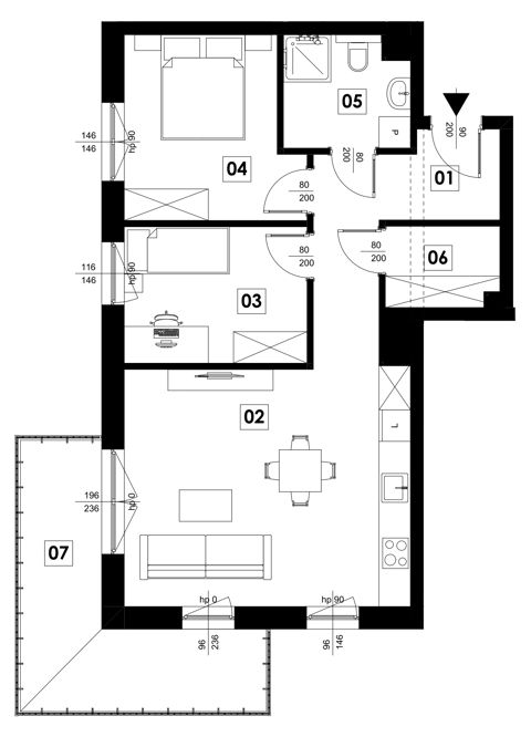 Plan 3 pok. 61m²