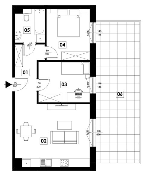 Plan 3 pok. 56m²