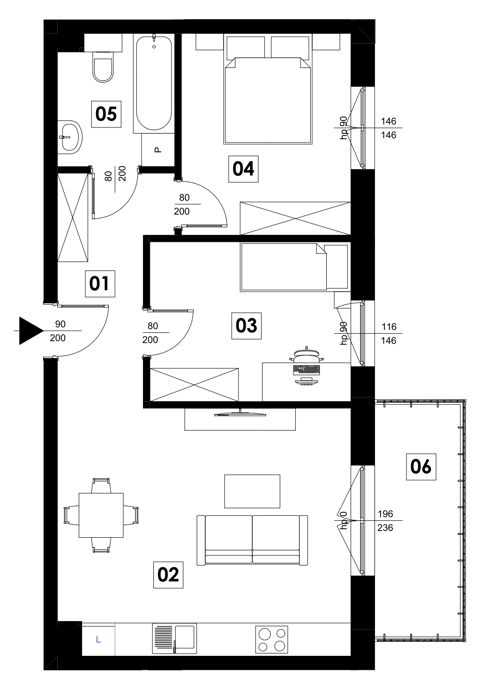 Plan 3 pok. 56m²