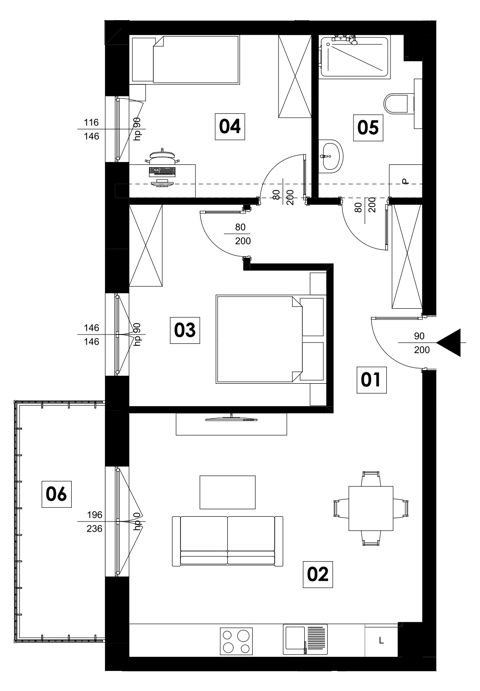 Plan 3 pok. 56m²