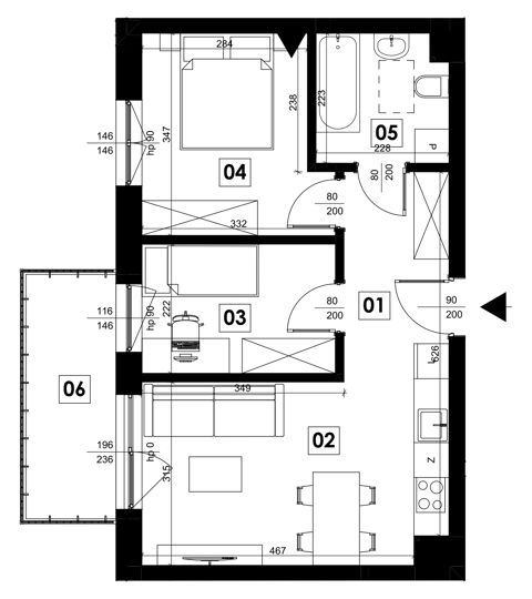 Plan 3 pok. 45m²