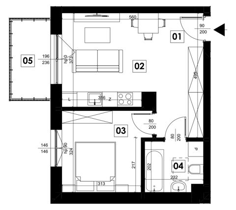 Plan 2 pok. 38m²