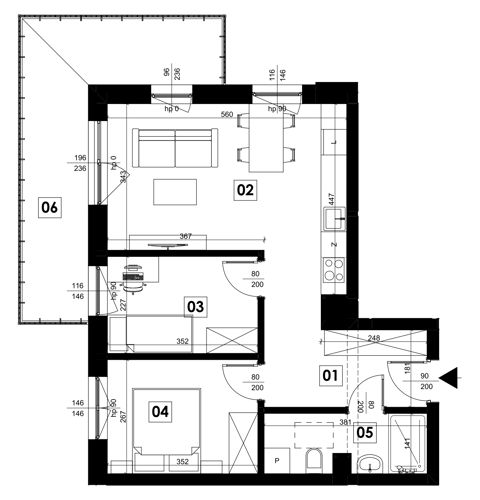 Plan 3 pok. 52m²