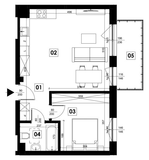 Plan 2 pok. 47m²