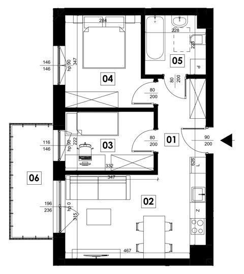 Plan 3 pok. 45m²