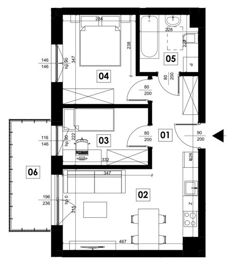 Plan 3 pok. 45m²