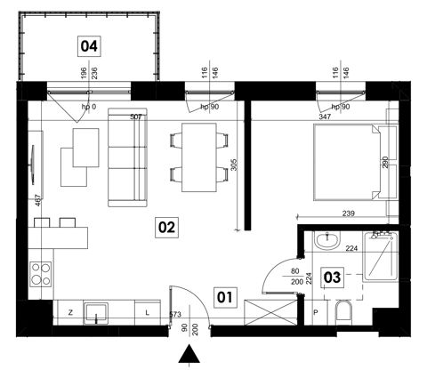 Plan 2 pok. 44m²