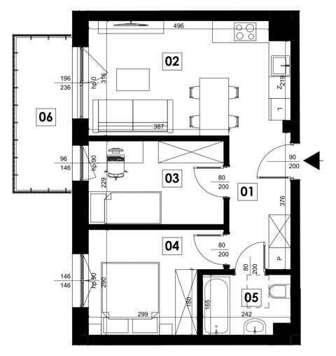Plan 3 pok. 45m²