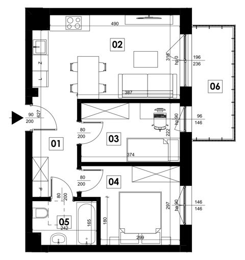 Plan 3 pok. 45m²