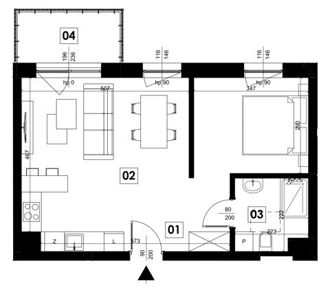 Plan 2 pok. 44m²
