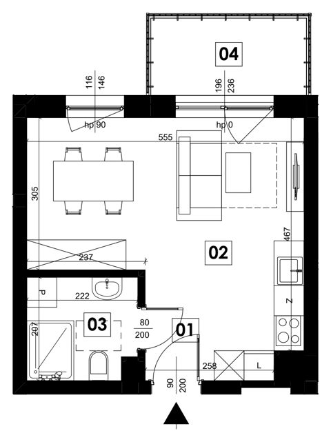 Plan 1 pok. 28m²