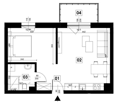 Plan 2 pok. 44m²
