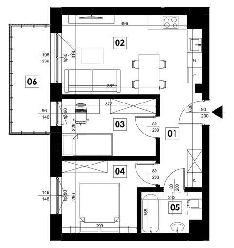 Plan 3 pok. 45m²
