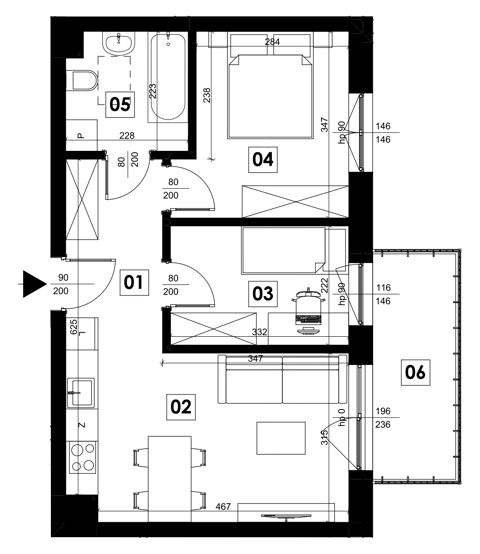 Plan 3 pok. 45m²