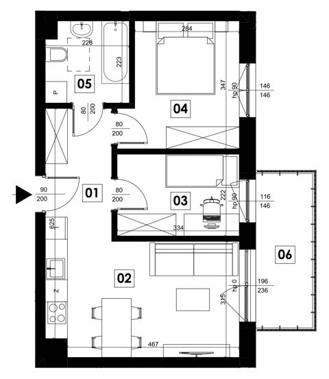 Plan 3 pok. 45m²