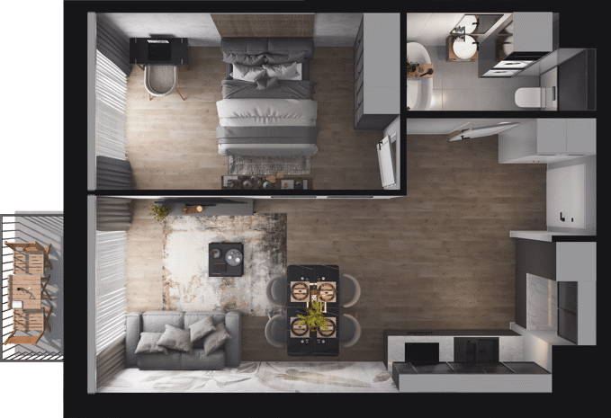 Plan 2 pok. 43m²