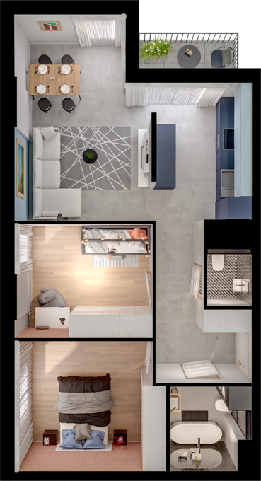 Plan 3 pok. 64m²