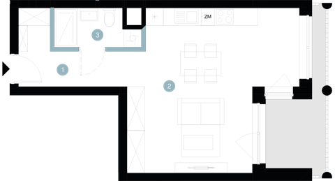 Plan 1 pok. 37m²