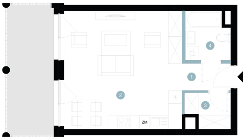 Plan 1 pok. 38m²