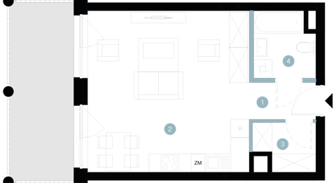 Plan 1 pok. 38m²