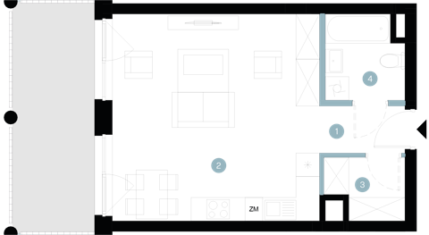 Plan 1 pok. 38m²
